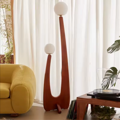 Modern Minimalist Walnut Solid Wood Floor Lamp with Dual Glass