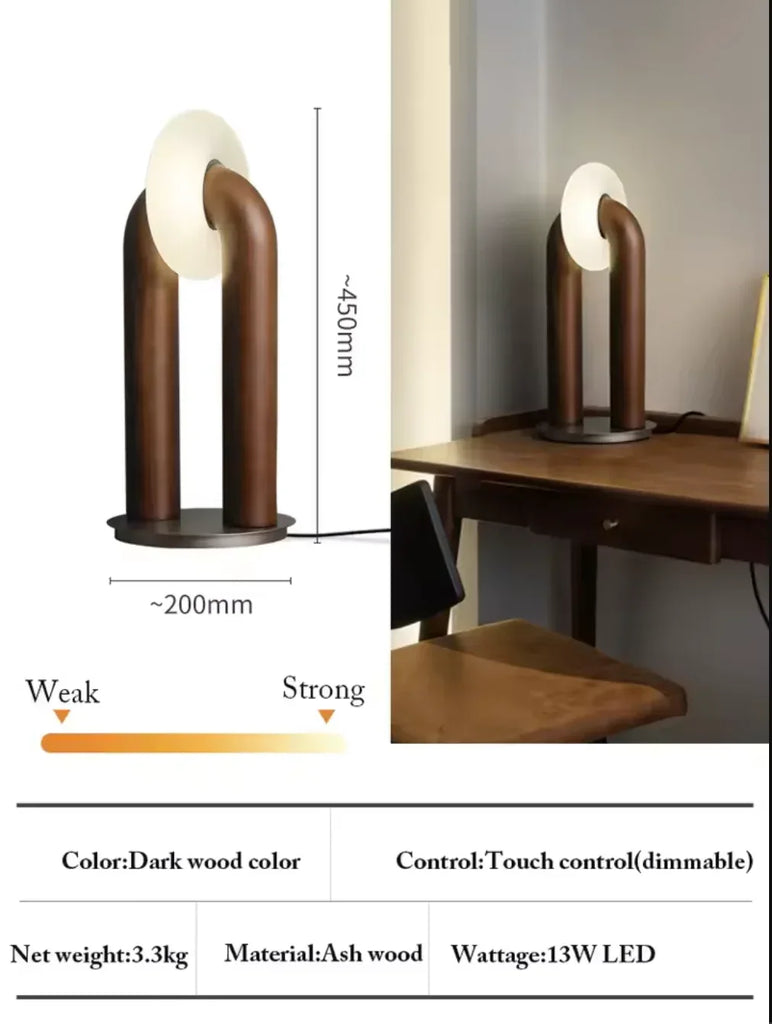 Vintage Solid Wood LED Table Lamp Dimmable Touch Control 2