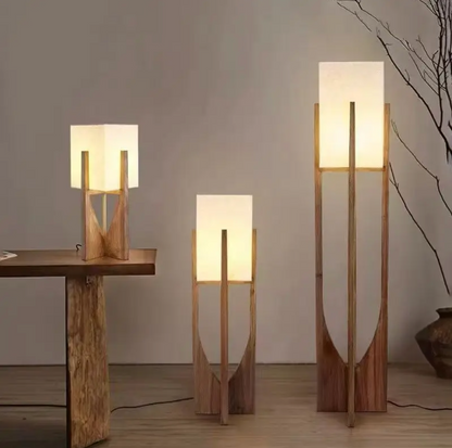 Nordic Walnut Wood Japanese Floor Lamp with Cotton Cloth Lampshade