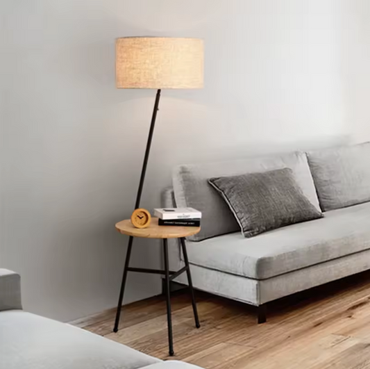 Light Luxury Floor Lamp with Table Modern Rustic Black Walnut Standing Lamp