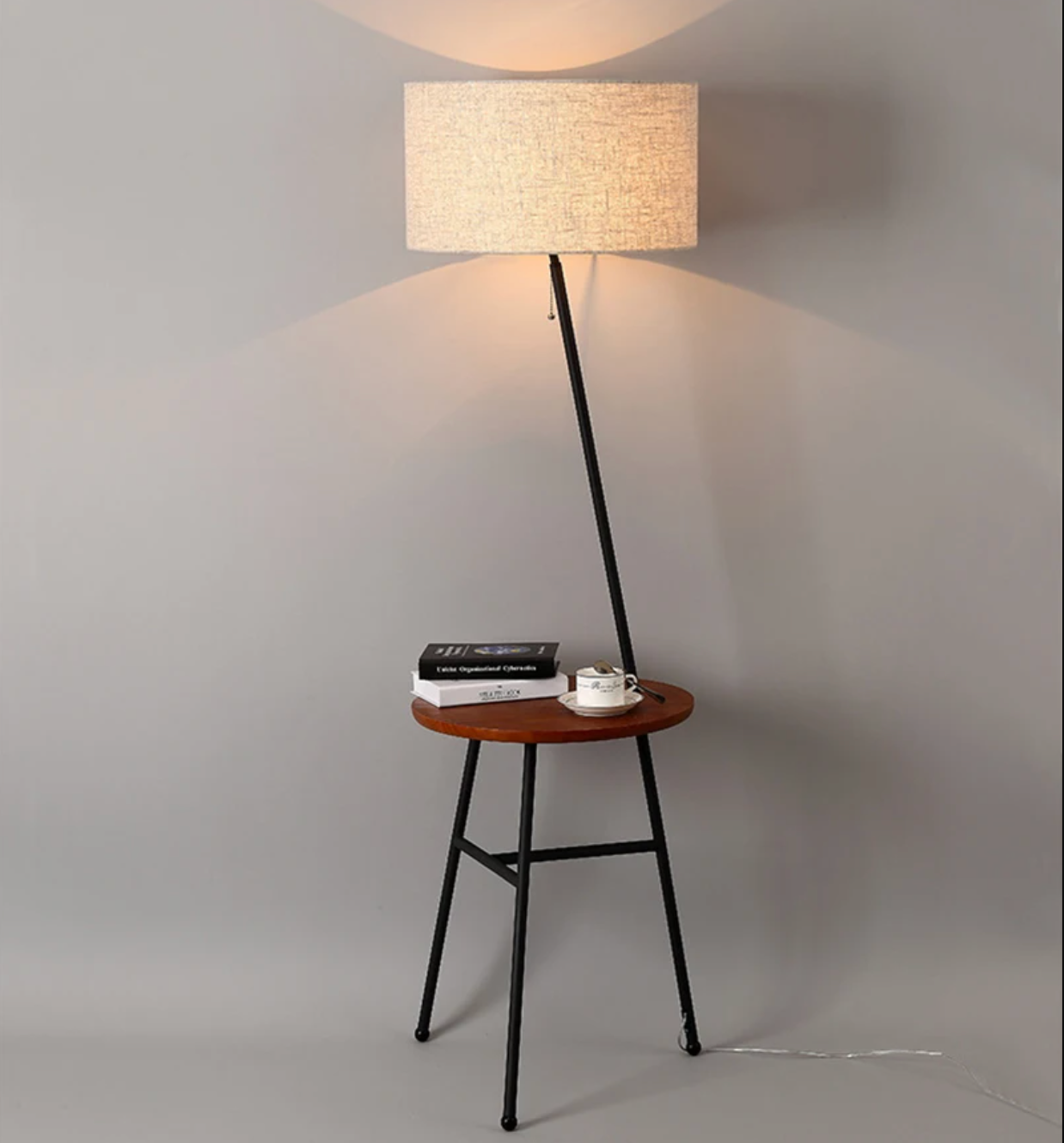 Light Luxury Floor Lamp with Table Modern Rustic Black Walnut Standing Lamp