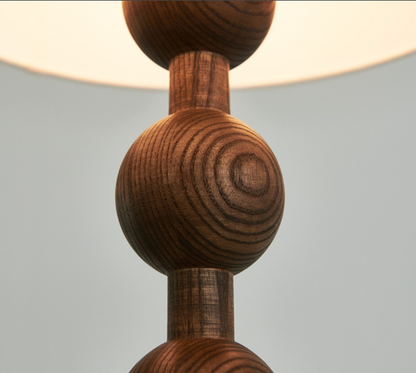 French Medieval Wabi-sabi Wooden Floor Lamp with Cloth Shade