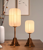 Vintage Wooden Floor Lamp with Sackcloth Shade