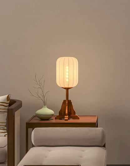 Vintage Wooden Floor Lamp with Sackcloth Shade