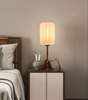 Vintage Wooden Floor Lamp with Sackcloth Shade