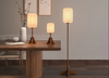 Vintage Wooden Floor Lamp with Sackcloth Shade