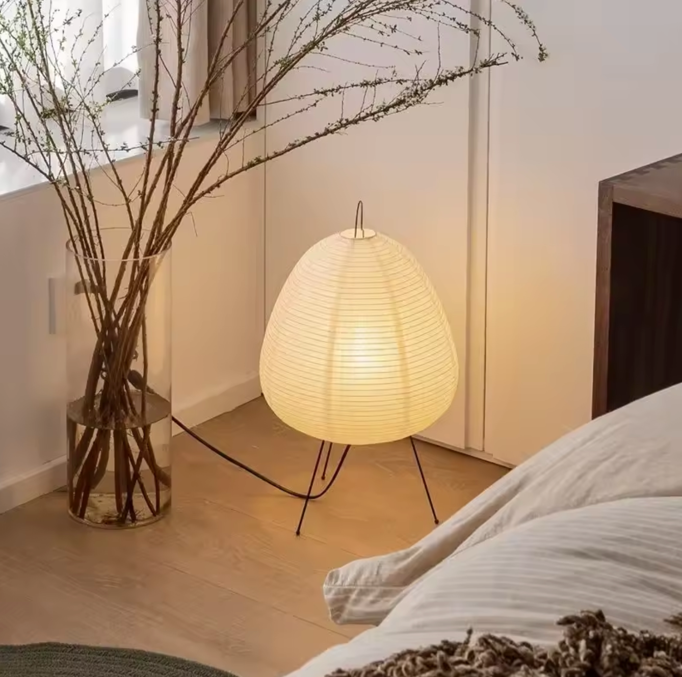 Modern Japanese Floor Lamp with Rice Paper Shade