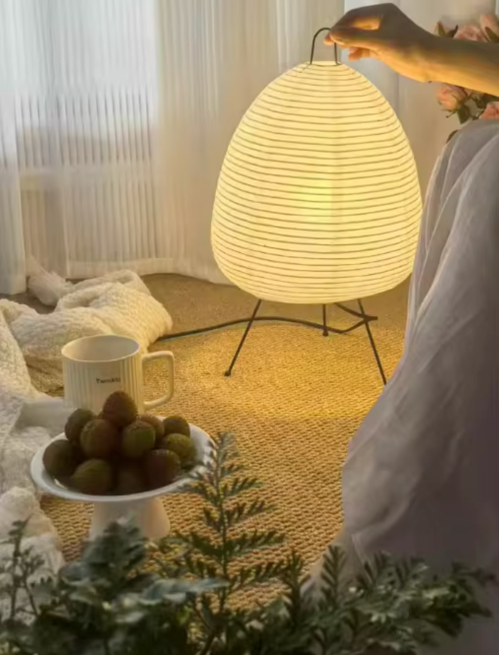 Modern Japanese Floor Lamp with Rice Paper Shade