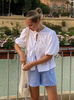 Women Puff Sleeve Bow Button Top Vintage Ruffle Hem Summer Blouse