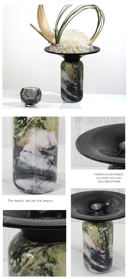 Natural Marble Round Flower Vase Modern Hotel & Home Table Decoration