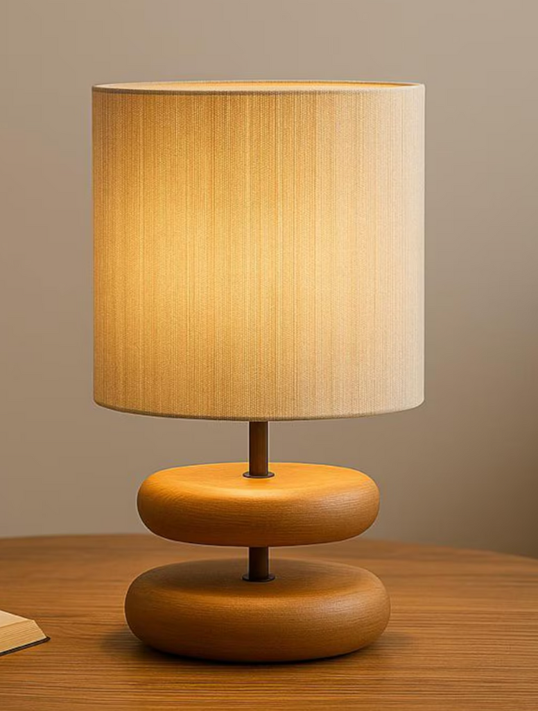 Wabi-sabi Solid Wood Table Lamp with Fabric Lampshade