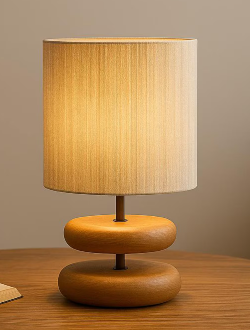 Wabi-sabi Solid Wood Table Lamp with Fabric Lampshade