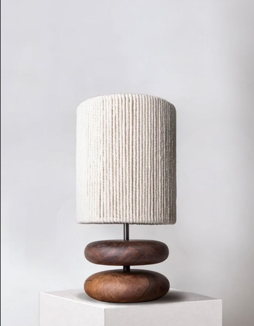 Wabi-sabi Solid Wood Table Lamp with Fabric Lampshade