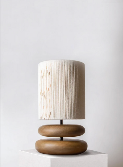 Wabi-sabi Solid Wood Table Lamp with Fabric Lampshade