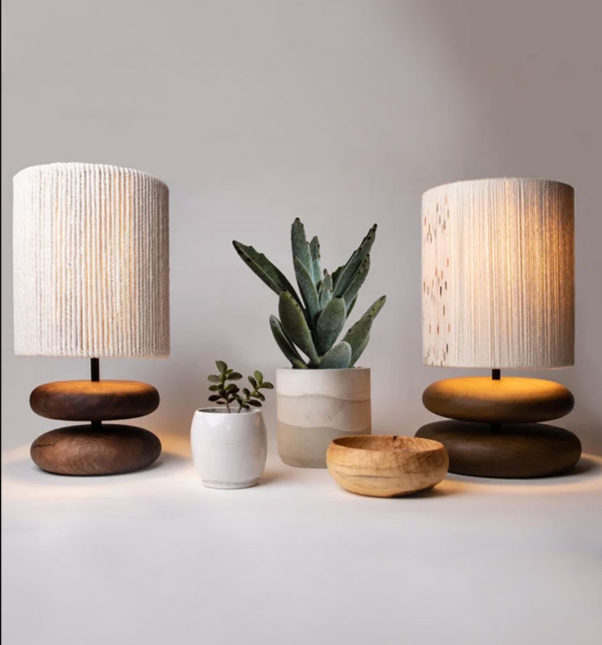 Wabi-sabi Solid Wood Table Lamp with Fabric Lampshade