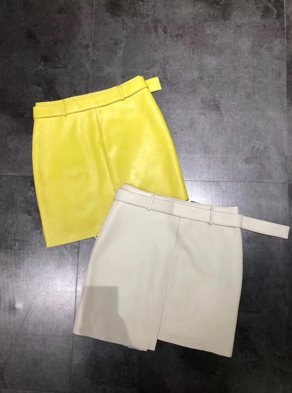 Women’s Asymmetrical Zipper Leather Mini Skirt with Belt
