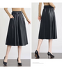High Waisted Leather Skirt A-Line Midi with Belt & Pockets