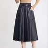 High Waisted Leather Skirt A-Line Midi with Belt & Pockets