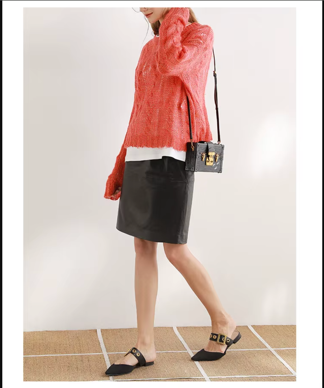 Women’s Genuine Leather Midi Skirt High Waist With Pockets