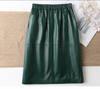 Women’s Genuine Leather Midi Skirt High Waist With Pockets