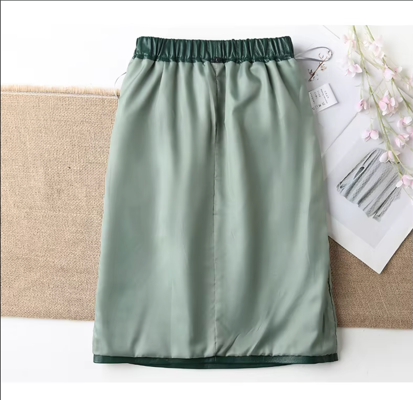 Women’s Genuine Leather Midi Skirt High Waist With Pockets