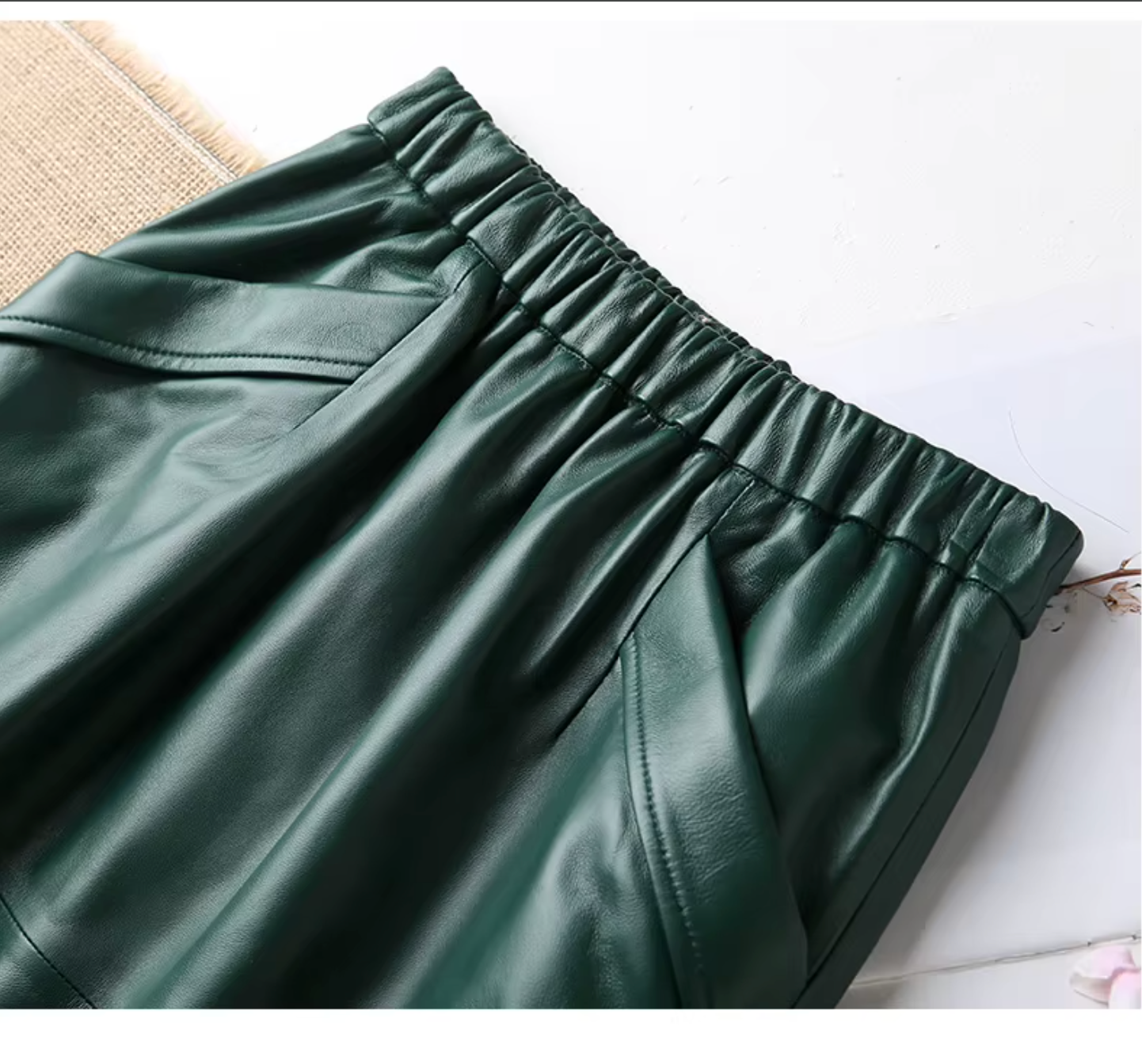 Women’s Genuine Leather Midi Skirt High Waist With Pockets