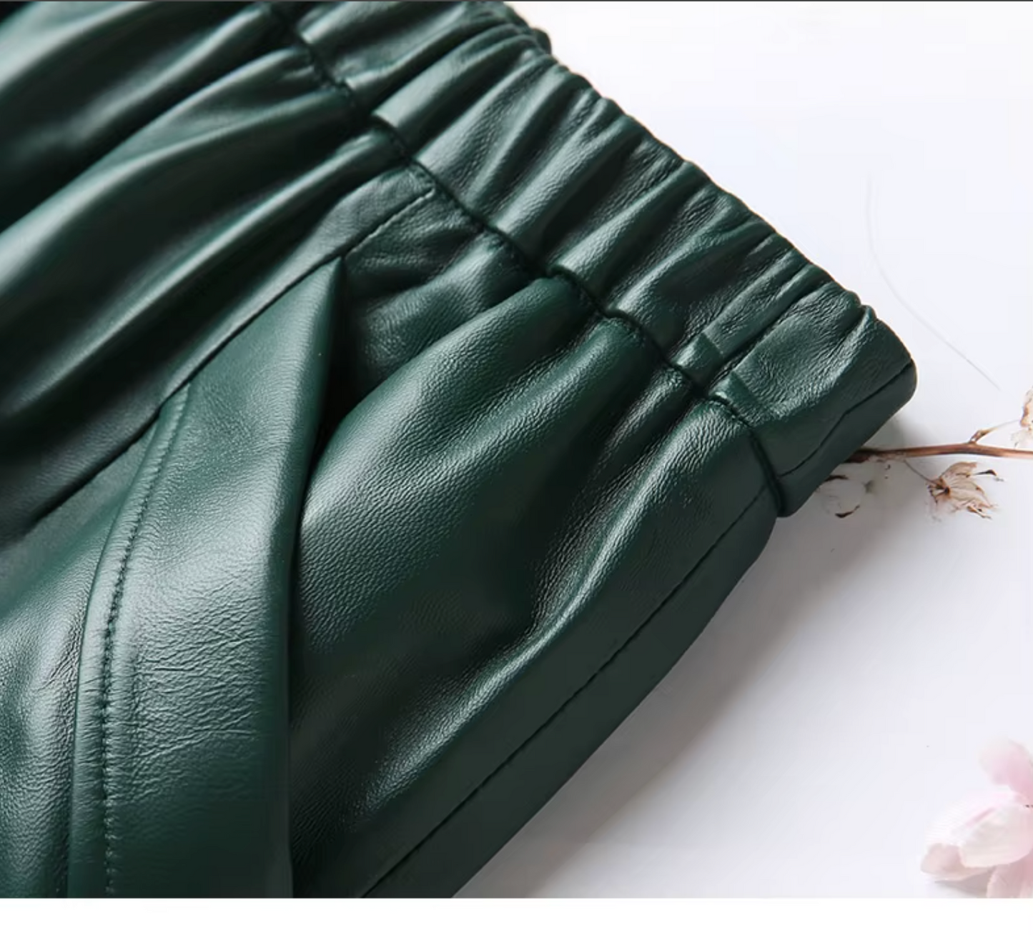Women’s Genuine Leather Midi Skirt High Waist With Pockets