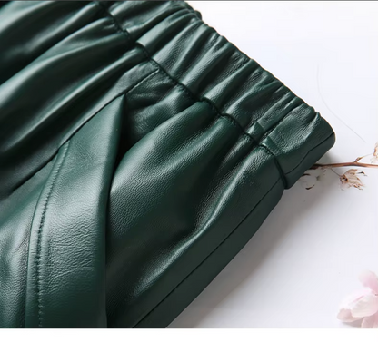 Women’s Genuine Leather Midi Skirt High Waist With Pockets