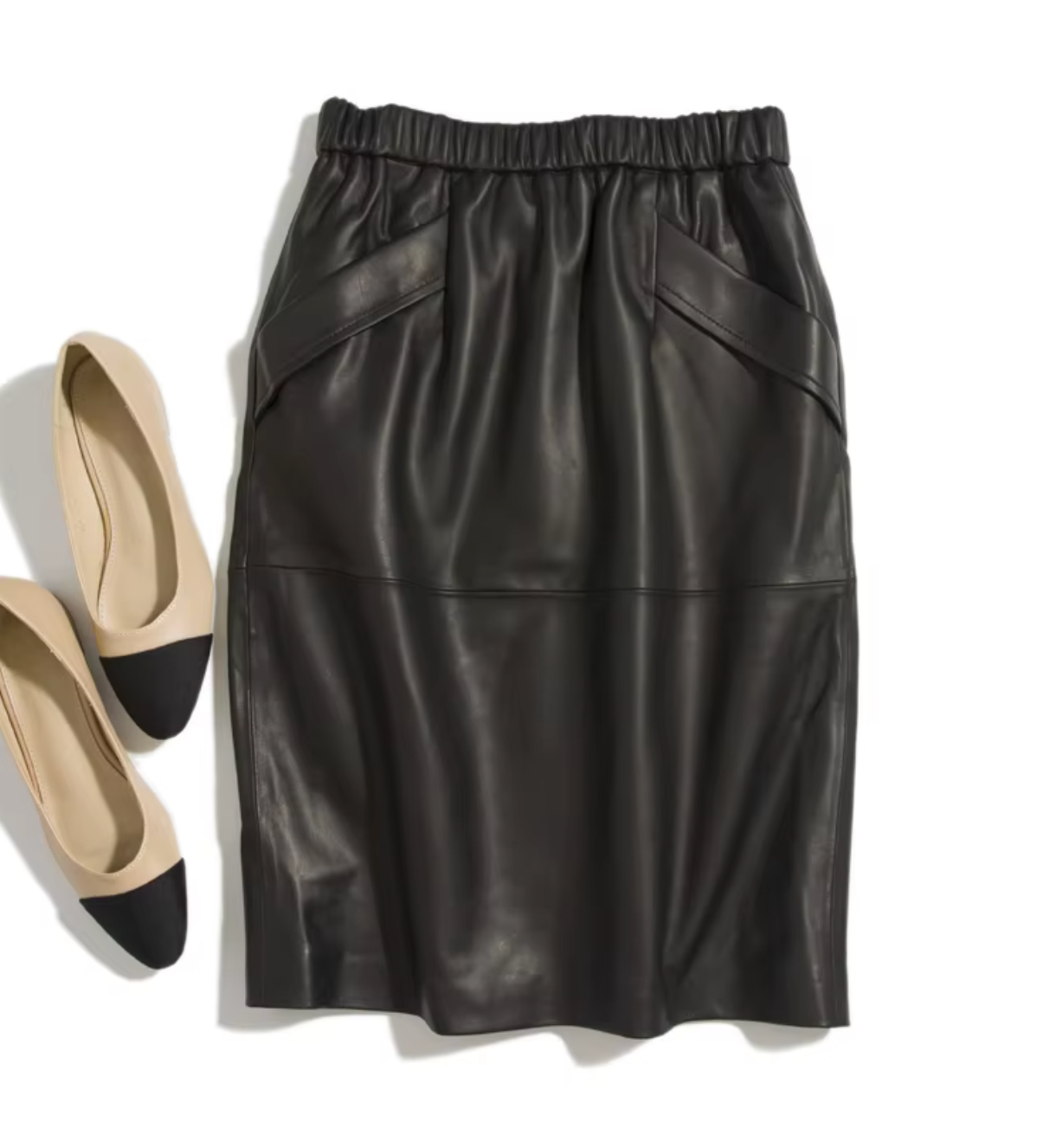 Women’s Genuine Leather Midi Skirt High Waist With Pockets