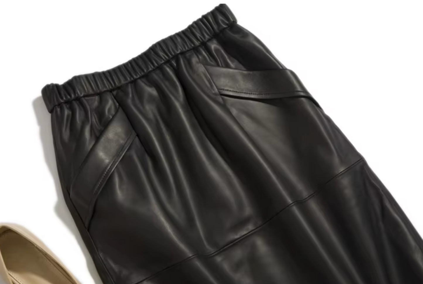 Women’s Genuine Leather Midi Skirt High Waist With Pockets