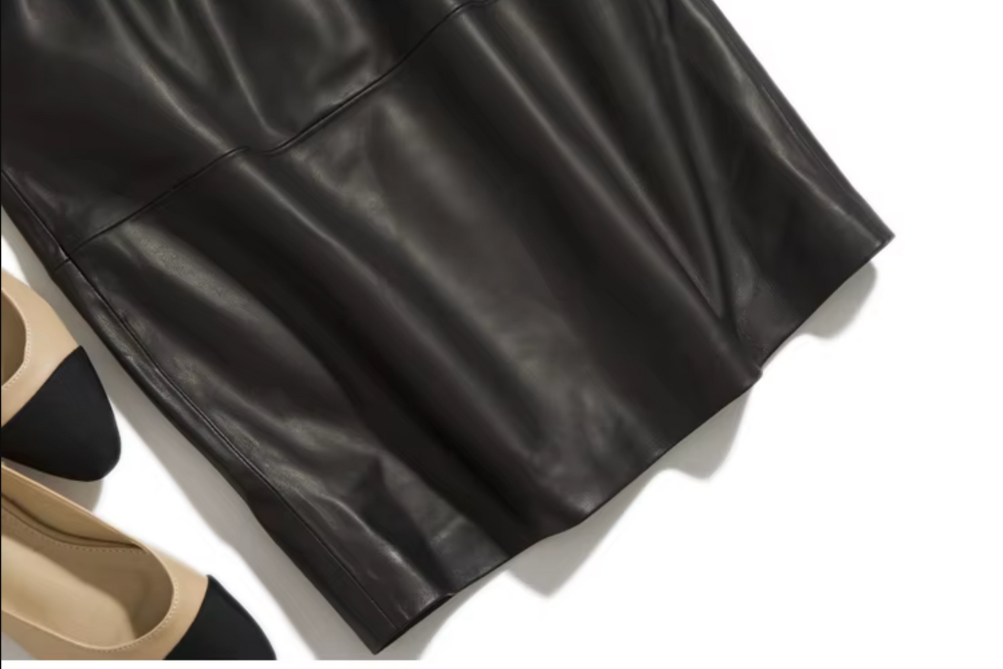 Women’s Genuine Leather Midi Skirt High Waist With Pockets