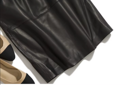 Women’s Genuine Leather Midi Skirt High Waist With Pockets