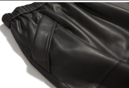 Women’s Genuine Leather Midi Skirt High Waist With Pockets