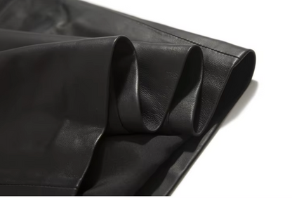 Women’s Genuine Leather Midi Skirt High Waist With Pockets