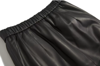 Women’s Genuine Leather Midi Skirt High Waist With Pockets