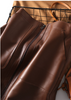 Brown Leather Midi Skirt High Waisted A-Line with Front Zipper