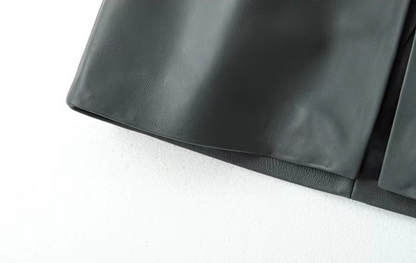 Genuine Leather Skirt High Waisted Slim Fit with Front Slit