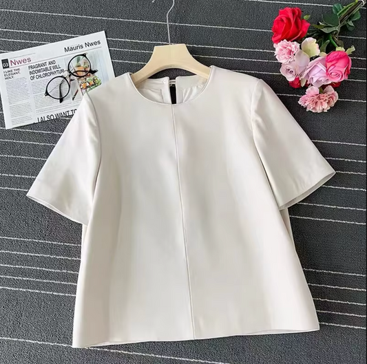Women’s Black Leather T-Shirt Short Sleeve Top