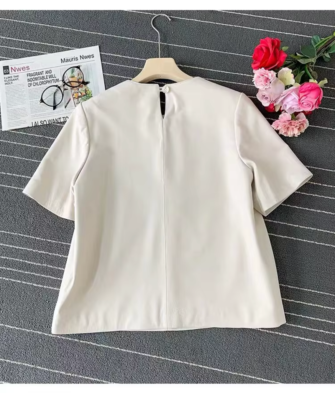Women’s Black Leather T-Shirt Short Sleeve Top
