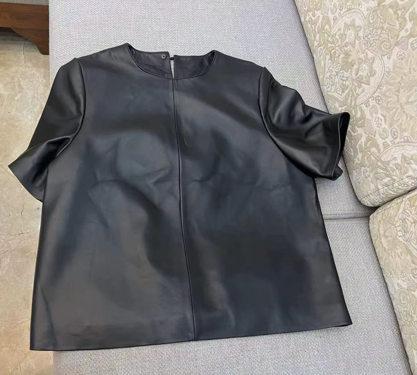 Women’s Black Leather T-Shirt Short Sleeve Top