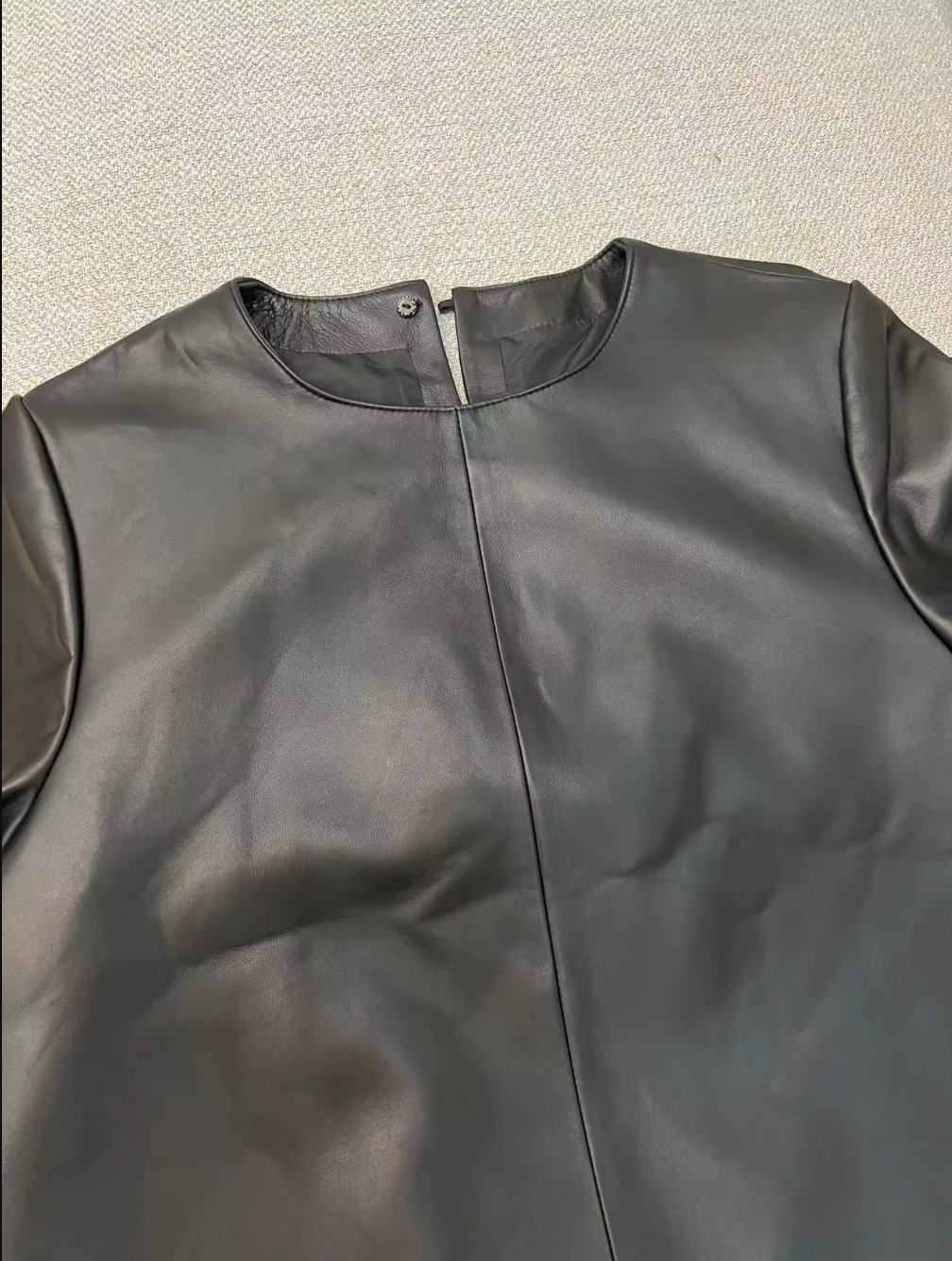 Women’s Black Leather T-Shirt Short Sleeve Top