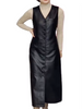 Women Black Leather Long Dress Sleeveless Maxi with Multi Buttons