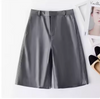 Women High Waisted Sheepskin Leather Bermuda Shorts