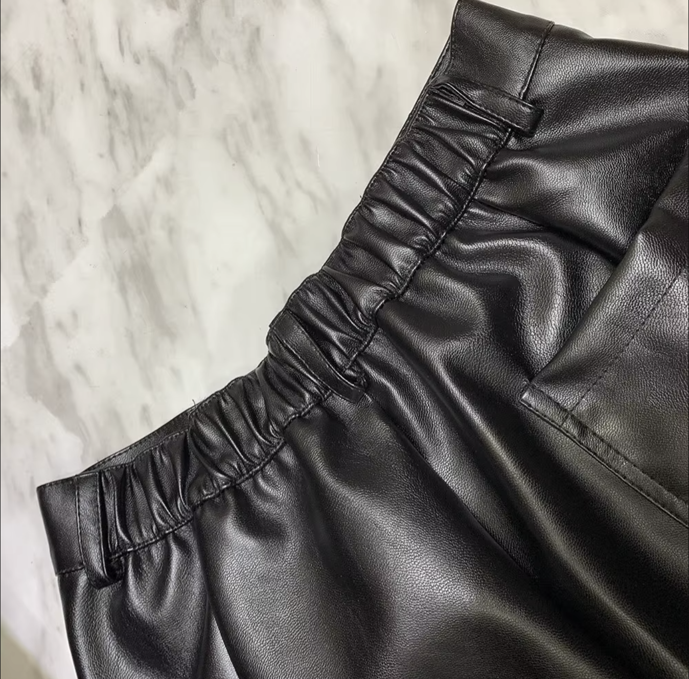 Women High Waisted Sheepskin Leather Bermuda Shorts