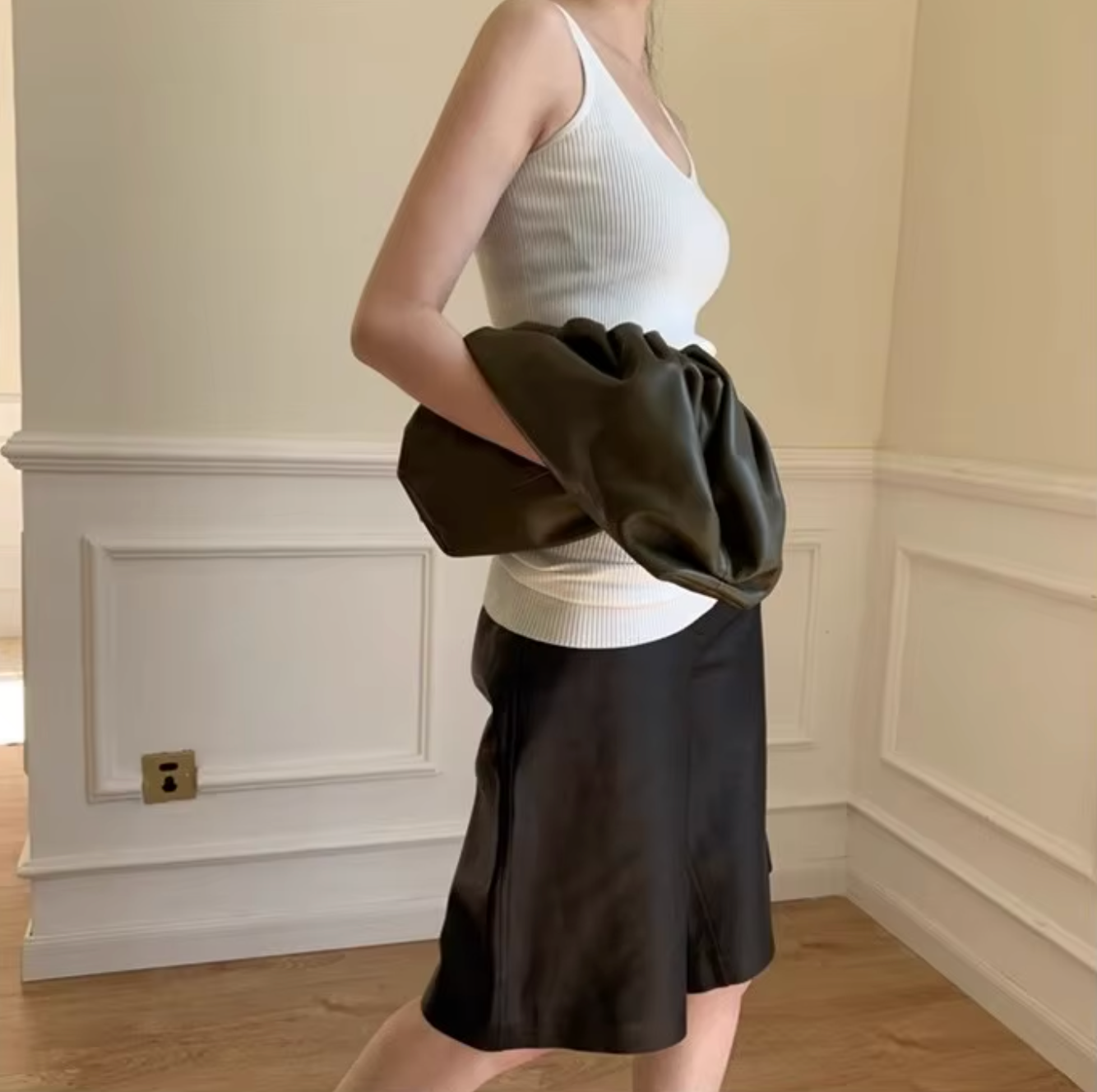 Women High Waisted Sheepskin Leather Bermuda Shorts