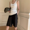 Women High Waisted Sheepskin Leather Bermuda Shorts