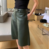 Women High Waisted Sheepskin Leather Bermuda Shorts