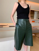Women High Waisted Sheepskin Leather Bermuda Shorts