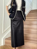 Women Leather Maxi Skirt High Waist Black Ankle Length with Back Slit