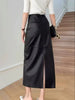 Women Leather Maxi Skirt High Waist Black Ankle Length with Back Slit
